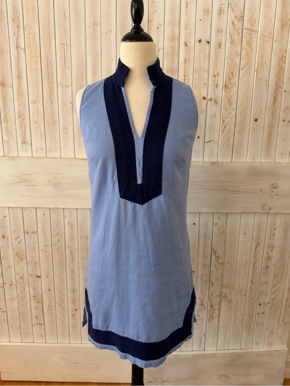 Sail to Sable Light Blue Sleeveless Tunic with Navy Trim